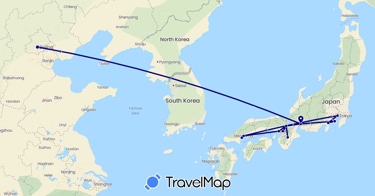 TravelMap itinerary: driving in China, Japan (Asia)